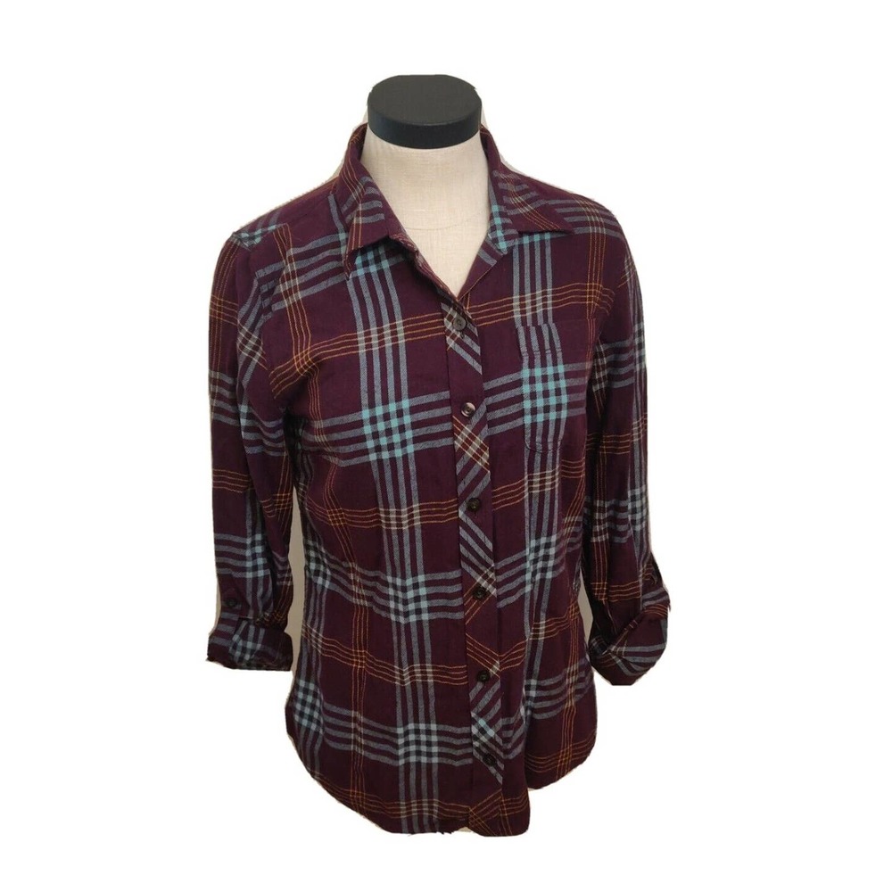 Lucky Brand Women's Button-up Shirt Maroon Plaid Long Sleeve Size S. - Picture 1 of 6